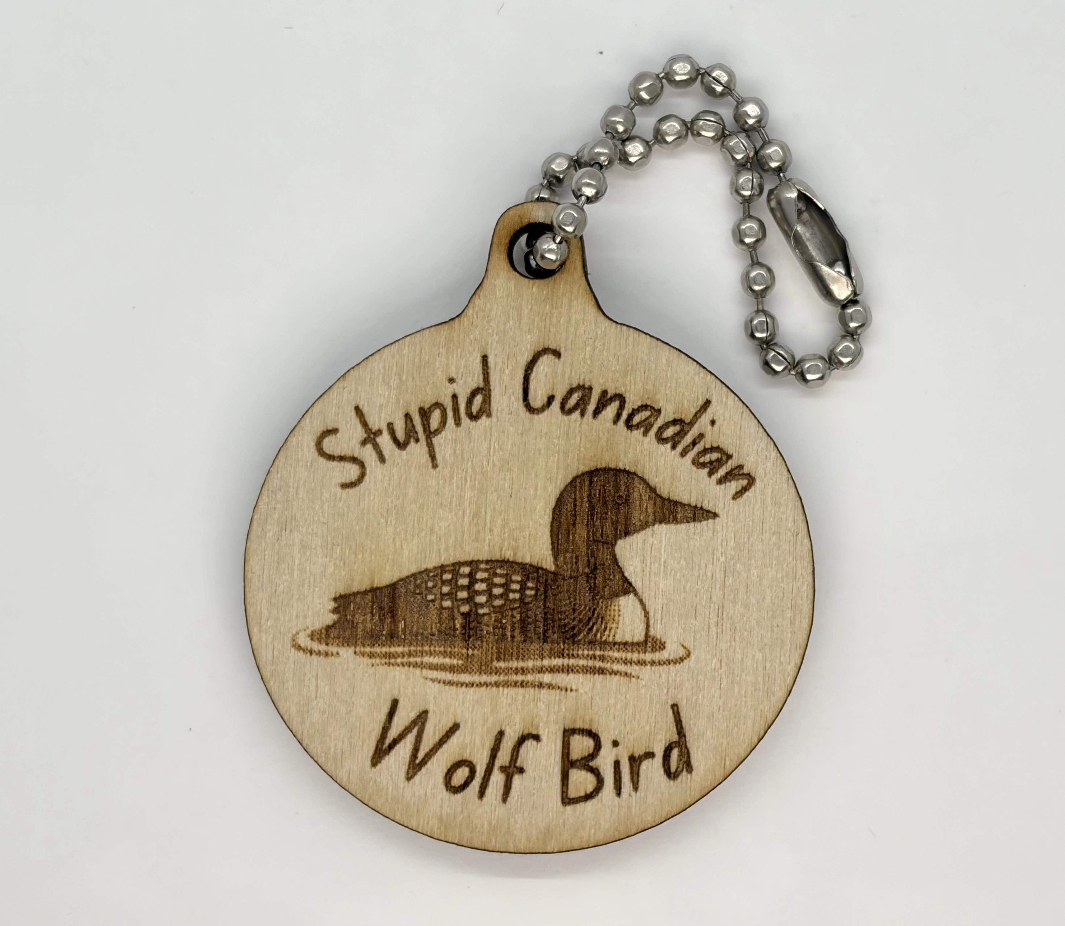 Stupid Canadian Wolf Bird Keychain